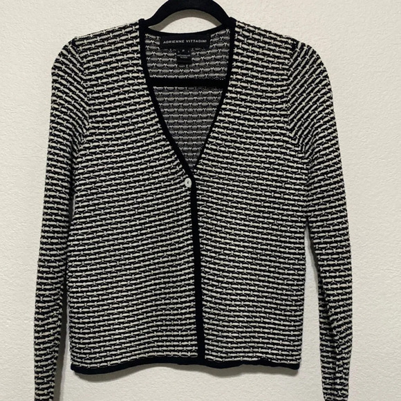 Adrienne Vittadini Cotton Woven Black White Cardigan Size Small - Picture 1 of 4